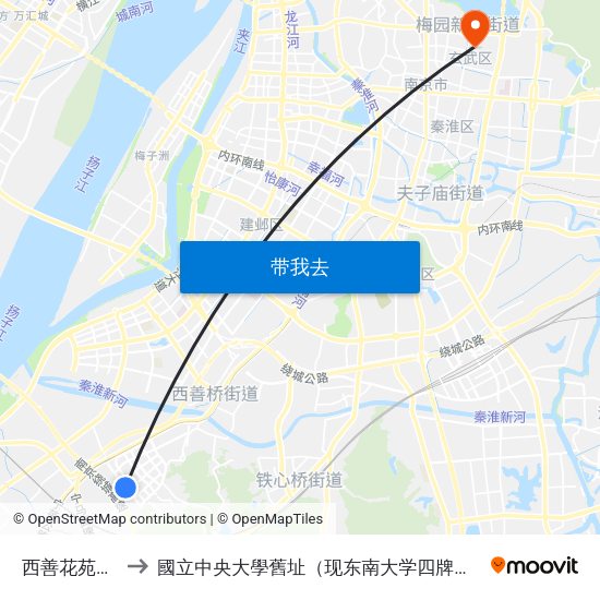 西善花苑小学 to 國立中央大學舊址（现东南大学四牌楼校区） map