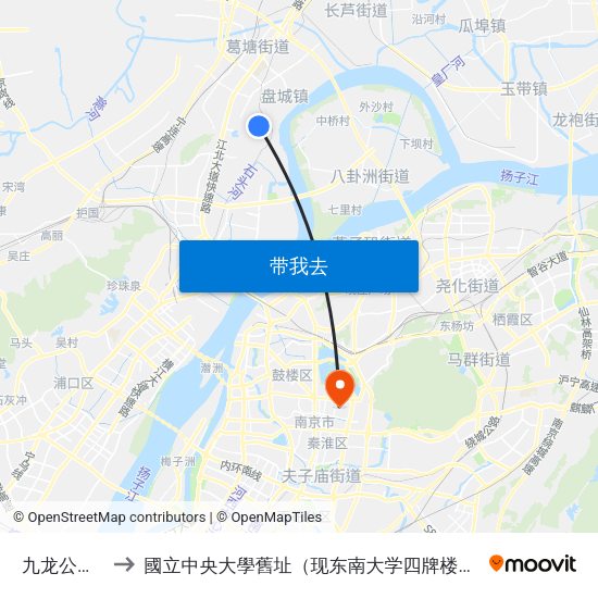 九龙公园东 to 國立中央大學舊址（现东南大学四牌楼校区） map