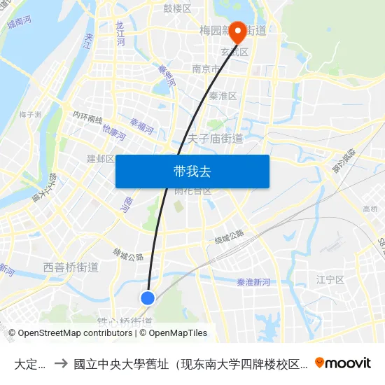 大定坊 to 國立中央大學舊址（现东南大学四牌楼校区） map