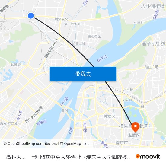 高科大桥南 to 國立中央大學舊址（现东南大学四牌楼校区） map