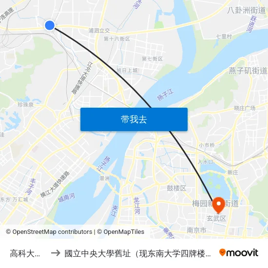 高科大桥南 to 國立中央大學舊址（现东南大学四牌楼校区） map