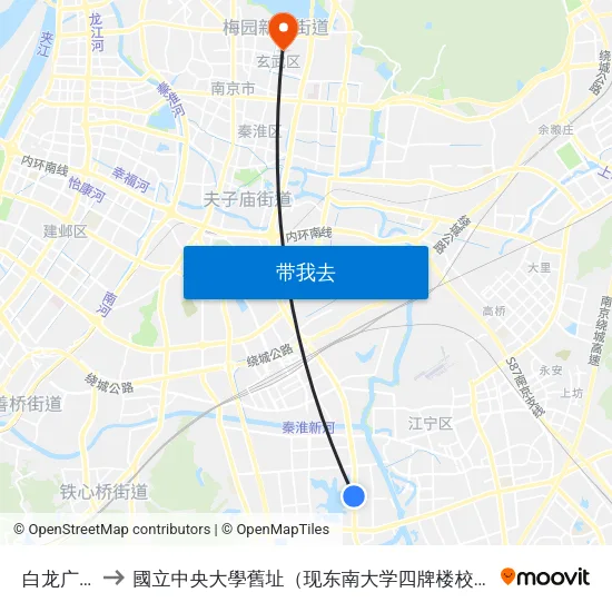 白龙广场 to 國立中央大學舊址（现东南大学四牌楼校区） map