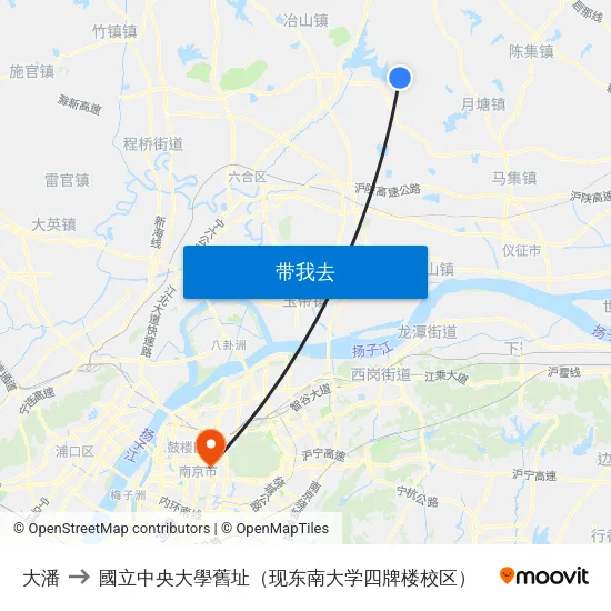 大潘 to 國立中央大學舊址（现东南大学四牌楼校区） map