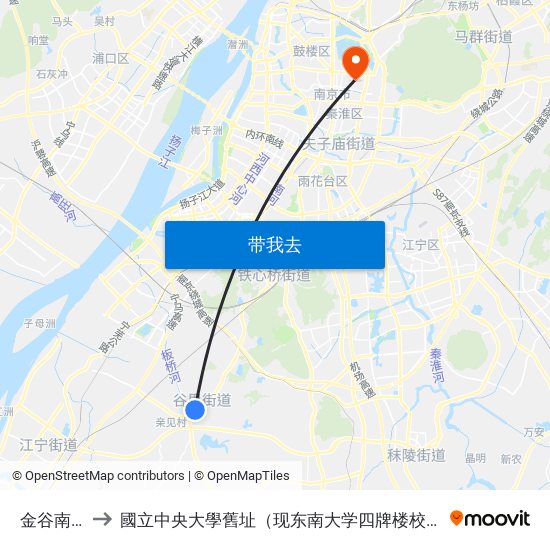 金谷南街 to 國立中央大學舊址（现东南大学四牌楼校区） map
