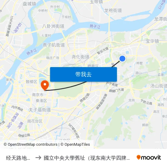 经天路地铁站 to 國立中央大學舊址（现东南大学四牌楼校区） map