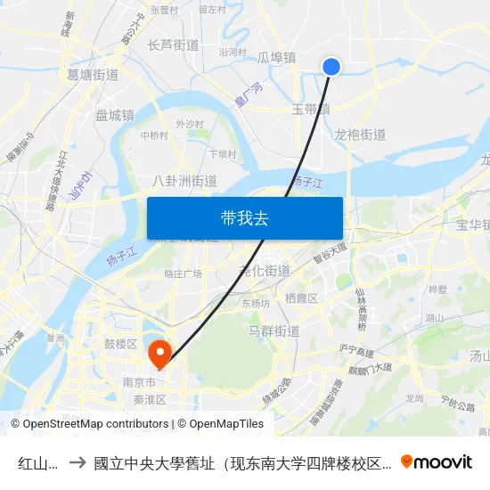 红山窑 to 國立中央大學舊址（现东南大学四牌楼校区） map