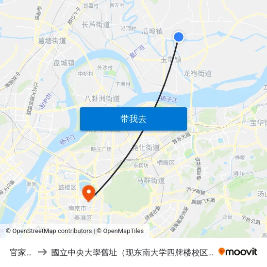 官家洼 to 國立中央大學舊址（现东南大学四牌楼校区） map