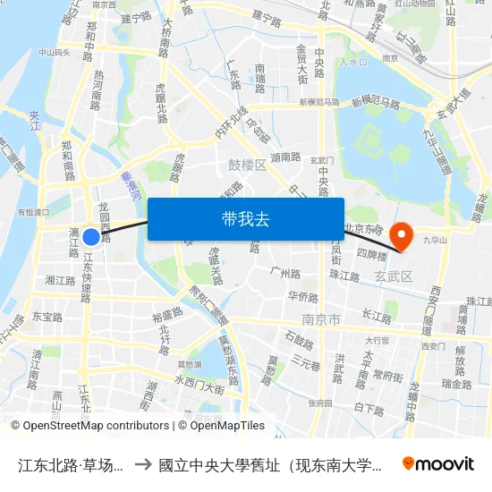 江东北路·草场门大街 to 國立中央大學舊址（现东南大学四牌楼校区） map
