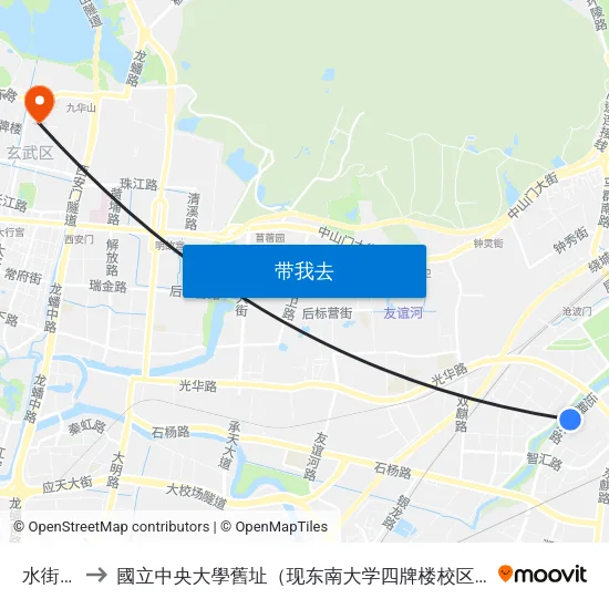水街坊 to 國立中央大學舊址（现东南大学四牌楼校区） map