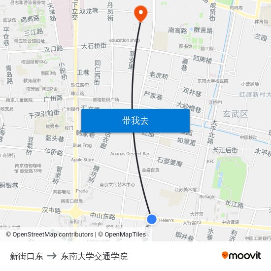 新街口东 to 东南大学交通学院 map