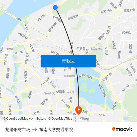 龙建钢材市场 to 东南大学交通学院 map