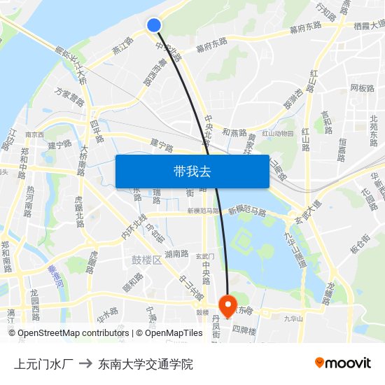 上元门水厂 to 东南大学交通学院 map