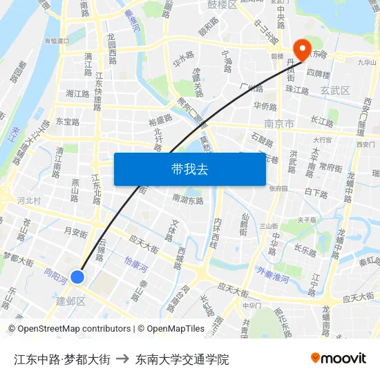 江东中路·梦都大街 to 东南大学交通学院 map