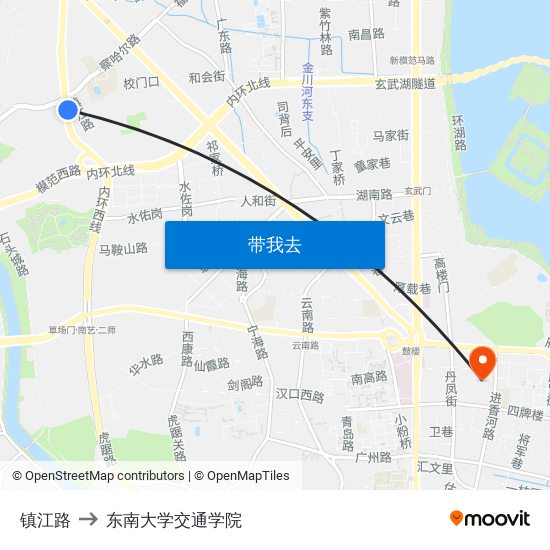 镇江路 to 东南大学交通学院 map