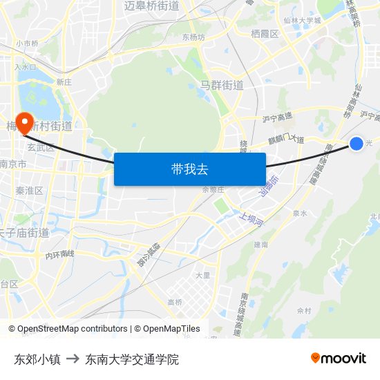 东郊小镇 to 东南大学交通学院 map