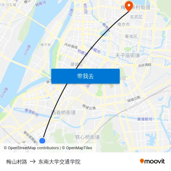 梅山村路 to 东南大学交通学院 map