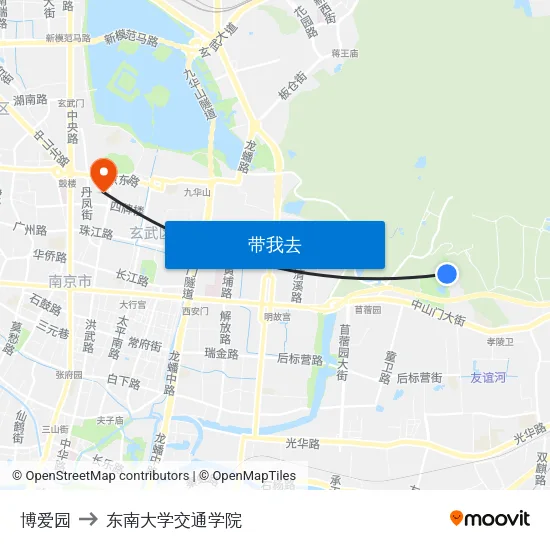博爱园 to 东南大学交通学院 map