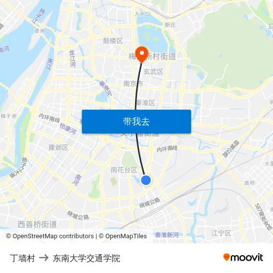 丁墙村 to 东南大学交通学院 map