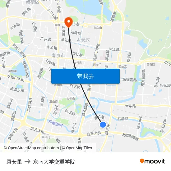 康安里 to 东南大学交通学院 map