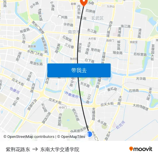 紫荆花路东 to 东南大学交通学院 map