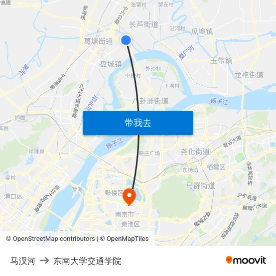马汊河 to 东南大学交通学院 map