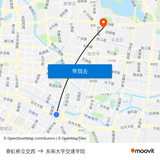 赛虹桥立交西 to 东南大学交通学院 map