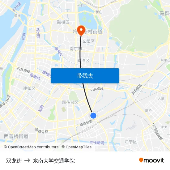 双龙街 to 东南大学交通学院 map