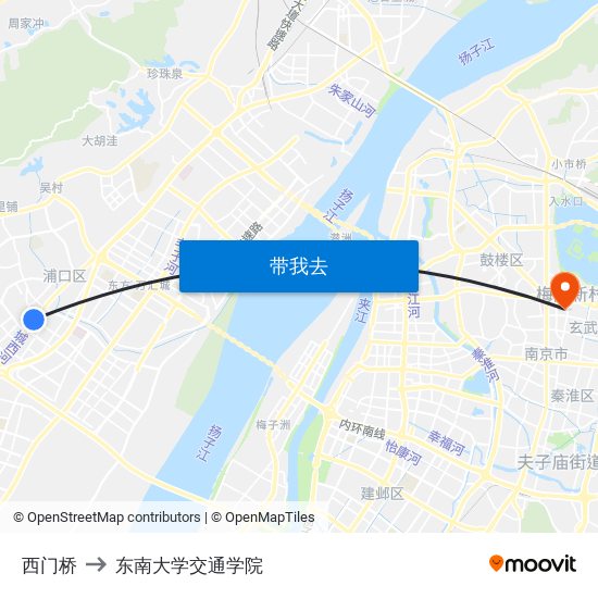 西门桥 to 东南大学交通学院 map