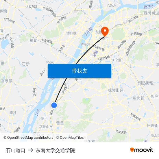 石山道口 to 东南大学交通学院 map