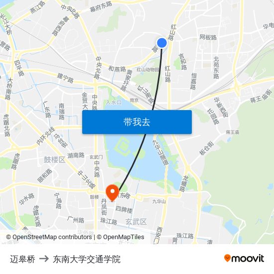迈皋桥 to 东南大学交通学院 map