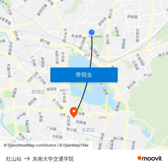 红山站 to 东南大学交通学院 map