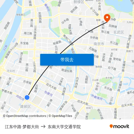 江东中路·梦都大街 to 东南大学交通学院 map