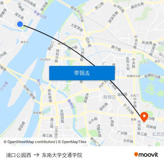 浦口公园西 to 东南大学交通学院 map