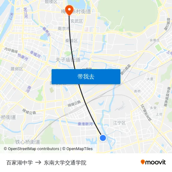 百家湖中学 to 东南大学交通学院 map