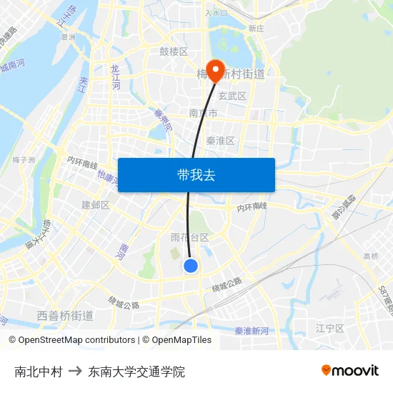 南北中村 to 东南大学交通学院 map