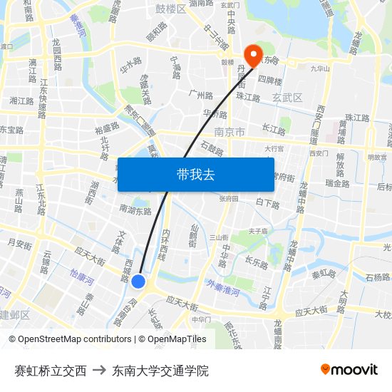 赛虹桥立交西 to 东南大学交通学院 map