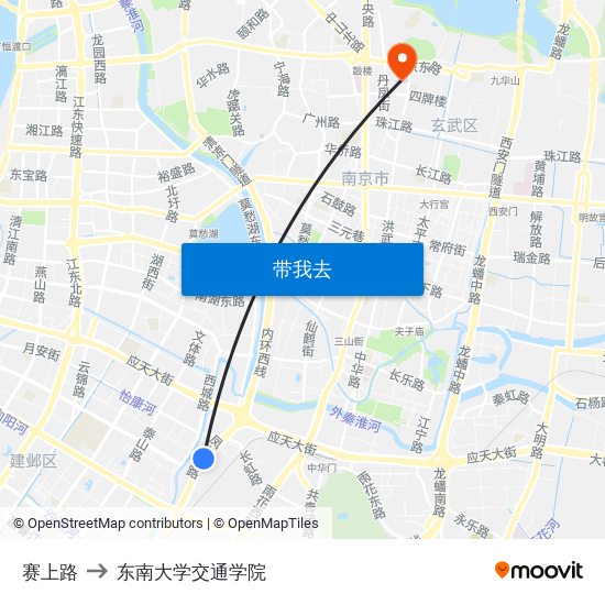 赛上路 to 东南大学交通学院 map