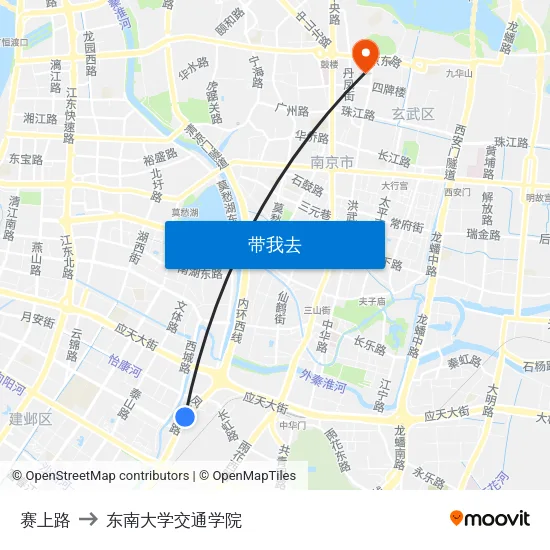 赛上路 to 东南大学交通学院 map