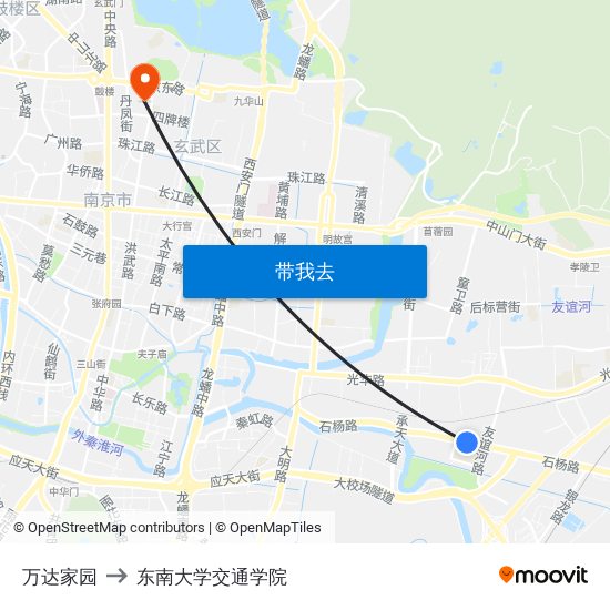 万达家园 to 东南大学交通学院 map