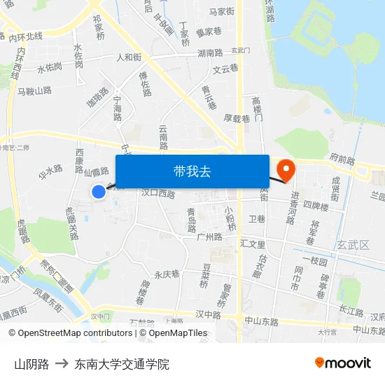 山阴路 to 东南大学交通学院 map