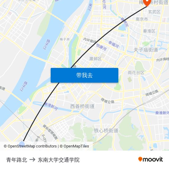 青年路北 to 东南大学交通学院 map