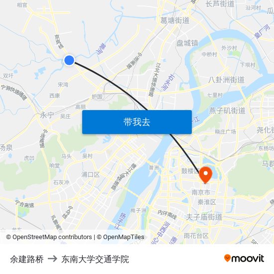 余建路桥 to 东南大学交通学院 map