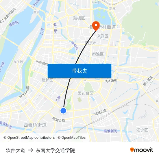软件大道 to 东南大学交通学院 map