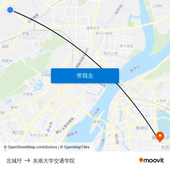 北城圩 to 东南大学交通学院 map