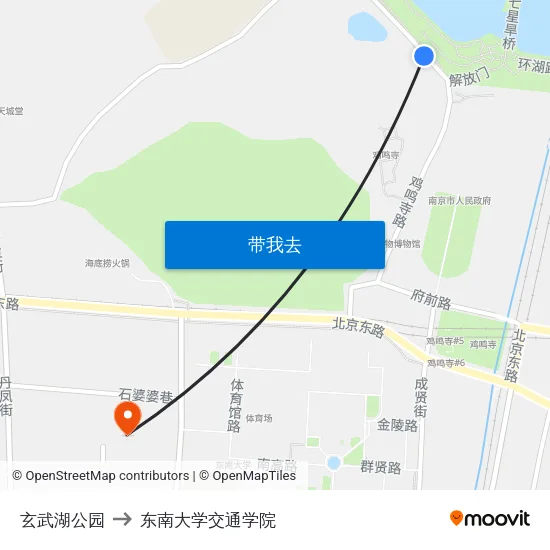 玄武湖公园 to 东南大学交通学院 map
