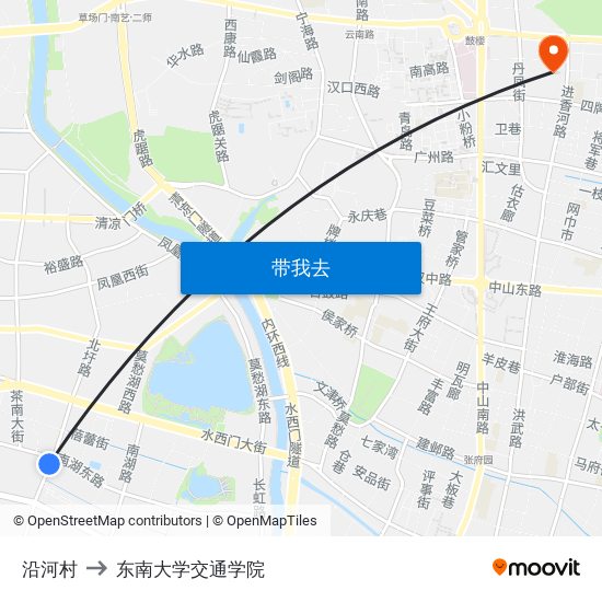 沿河村 to 东南大学交通学院 map