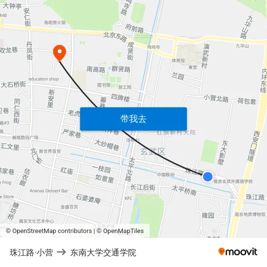 珠江路·小营 to 东南大学交通学院 map