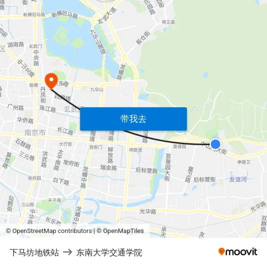 下马坊地铁站 to 东南大学交通学院 map