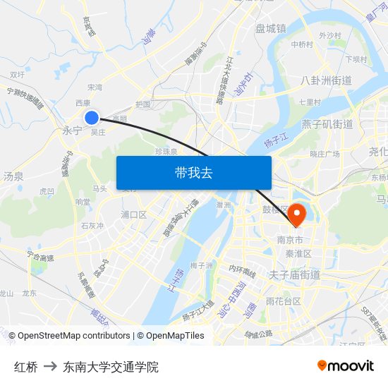 红桥 to 东南大学交通学院 map