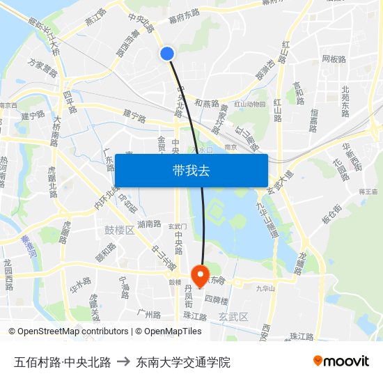 五佰村路·中央北路 to 东南大学交通学院 map